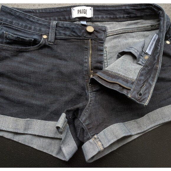 PAIGE Women Short Jimmy Jimmy Dark Wash Cuffed Denim Mid Rise Size 28 - Picture 7 of 10